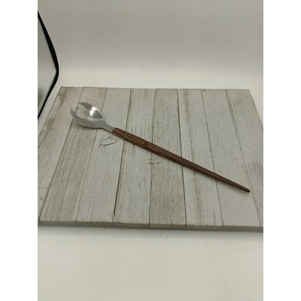 Stainless Steel Salad Server Fork with Wood Handle 13 1/4
